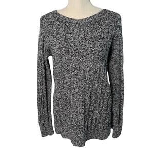 Loft Cable Knit Sweater Women's Medium Wool Blend Black White Long Sleeve